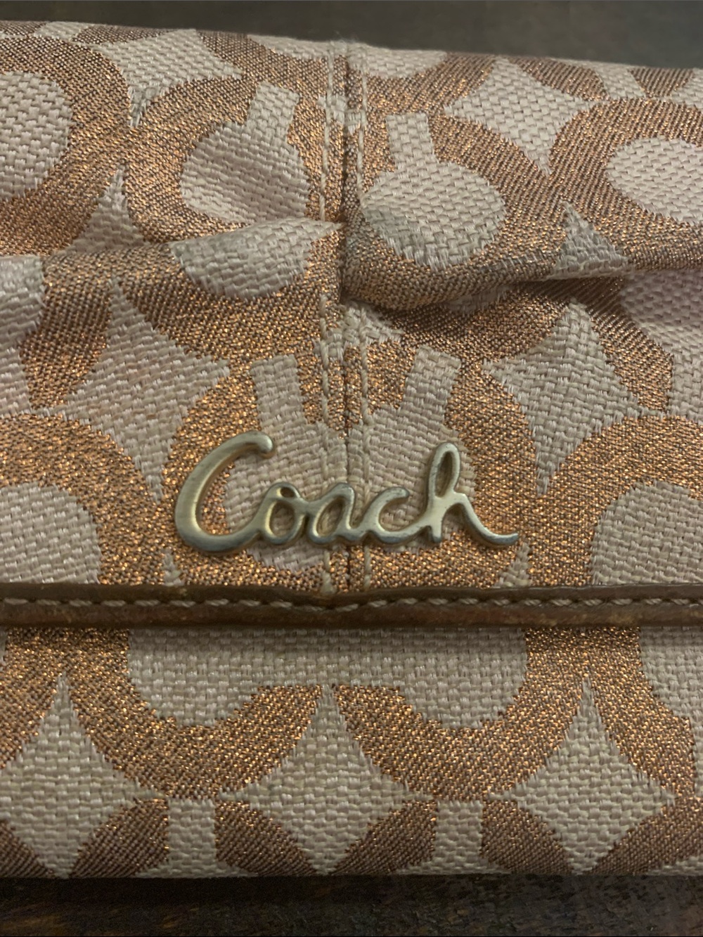 Coach Soho Signature Pleated Metallic Gold and Brown Wallet - Picture 4 of 13